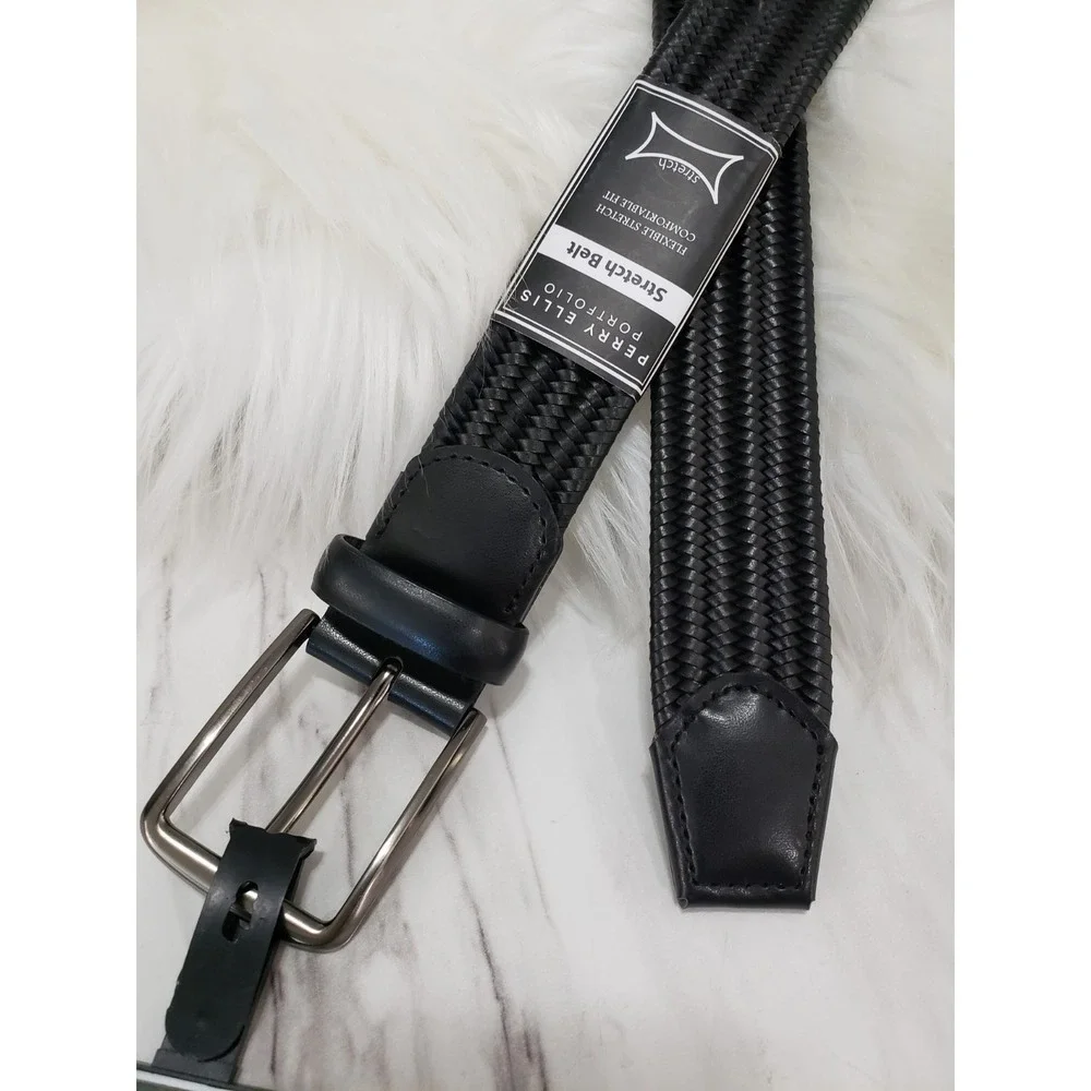 NEW LARGE 38/40 MENS BLACK STRETCH braided belt golf preppy dress up work church